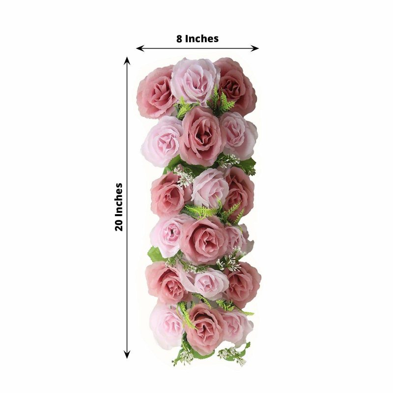 6 Pack Blush Dusty Rose Silk Flower Panel Table Runner, Artificial Floral Arrangements Dining Table Decor – 20″x8″  |   Stylish Stylish Blush