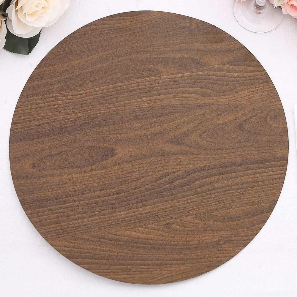 6 Pack Brown Paper Placemats With Walnut Wood Design, Round Disposable Dining Table Mats 13″  |   Paper Chargers & Trays Paper Chargers & Trays Brown