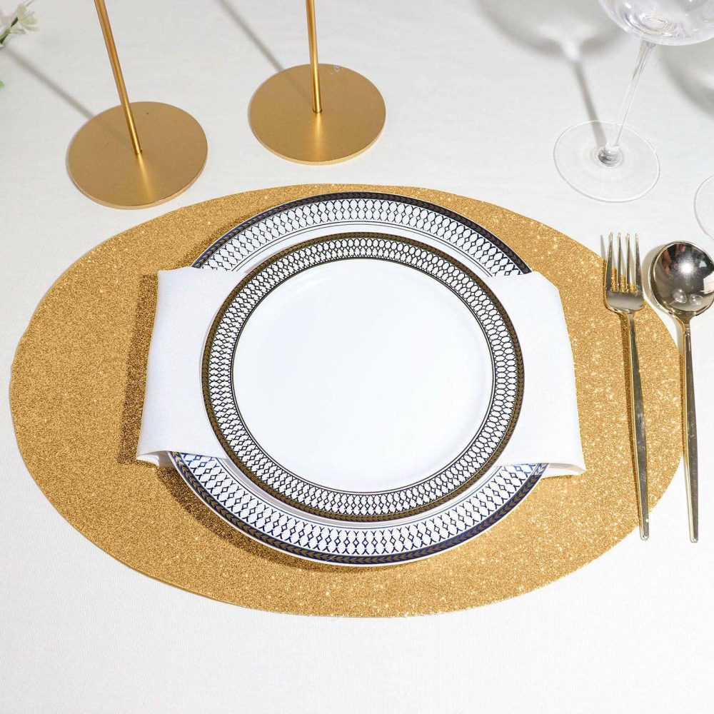 6 Pack Champagne Sparkle Placemats, Non Slip Decorative Oval Glitter Table Mat  |   Reusable Placemats Charger Plates Champagne