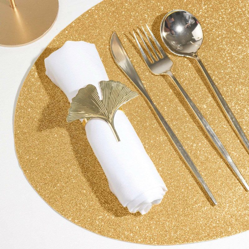 6 Pack Champagne Sparkle Placemats, Non Slip Decorative Oval Glitter Table Mat  |   Reusable Placemats Charger Plates Champagne