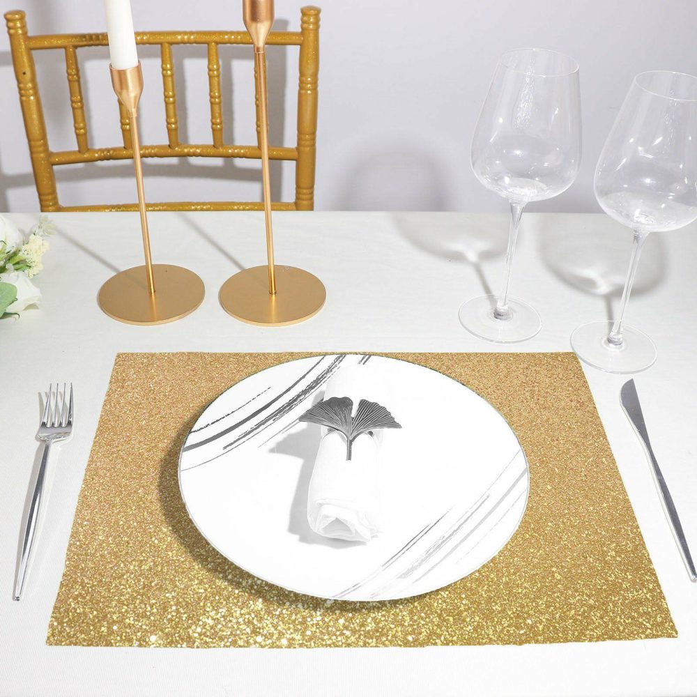 6 Pack Champagne Sparkle Placemats, Non Slip Decorative Rectangle Glitter Table Mat  |   Reusable Placemats Charger Plates Champagne