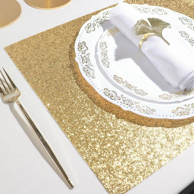 6 Pack Champagne Sparkle Placemats, Non Slip Decorative Rectangle Glitter Table Mat  |   Reusable Placemats Charger Plates Champagne