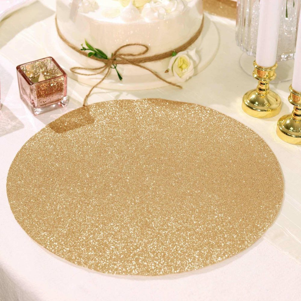 6 Pack Champagne Sparkle Placemats, Non Slip Decorative Round Glitter Table Mat  |   Reusable Placemats Charger Plates Champagne