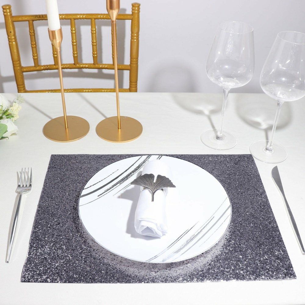 6 Pack Charcoal Gray Sparkle Placemats, Non Slip Decorative Rectangle Glitter Table Mat  |   Reusable Placemats Charger Plates Charcoal Gray