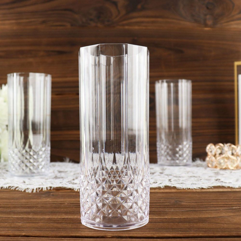 6 Pack Clear Crystal Cut Reusable Plastic Highball Drinking Glasses, Shatterproof Cocktail Tumblers 14oz  |   All Purpose Glasses & Tumblers All Purpose Glasses & Tumblers All Purpose Glasses & Tumblers