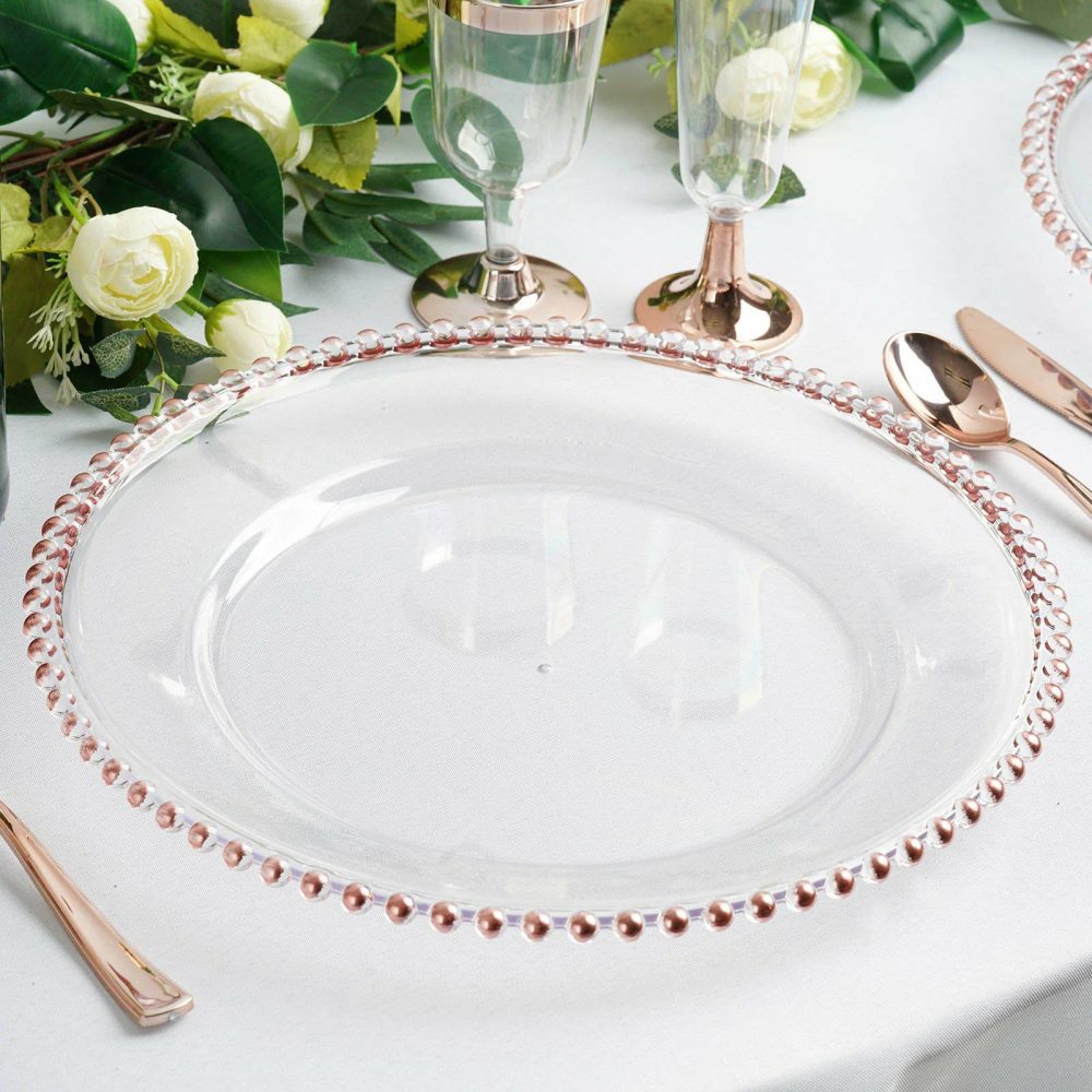 6 Pack Clear Rose Gold Acrylic Beaded Rim Charger Plates – 13″  |   Acrylic Charger Plates Acrylic Charger Plates Acrylic Charger Plates