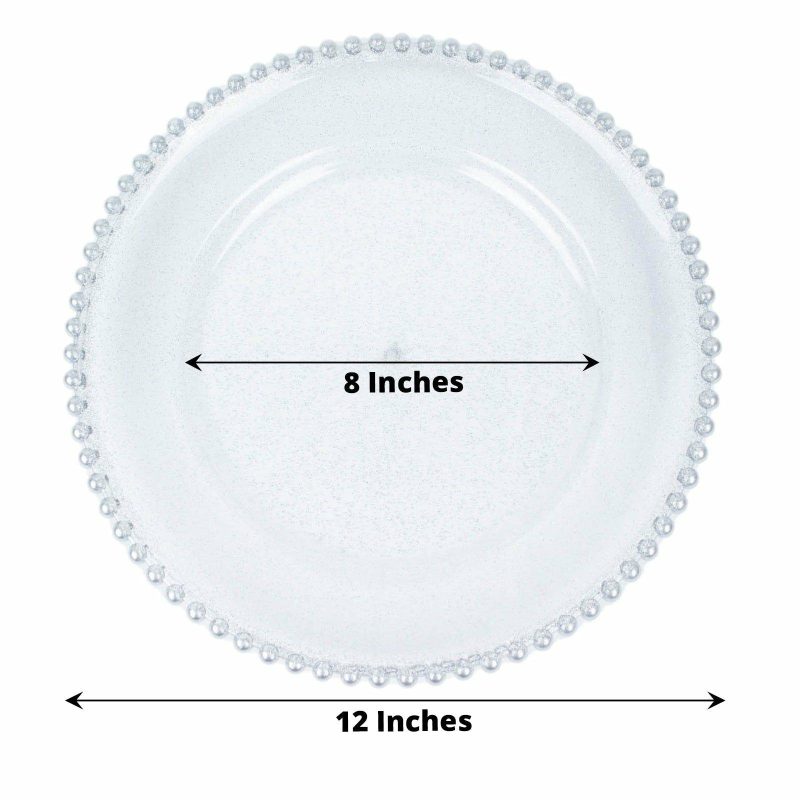 6 Pack Clear Silver Glitter Acrylic Plastic Charger Plates With Beaded Rim – 13″  |   Acrylic Charger Plates Acrylic Charger Plates Acrylic Charger Plates