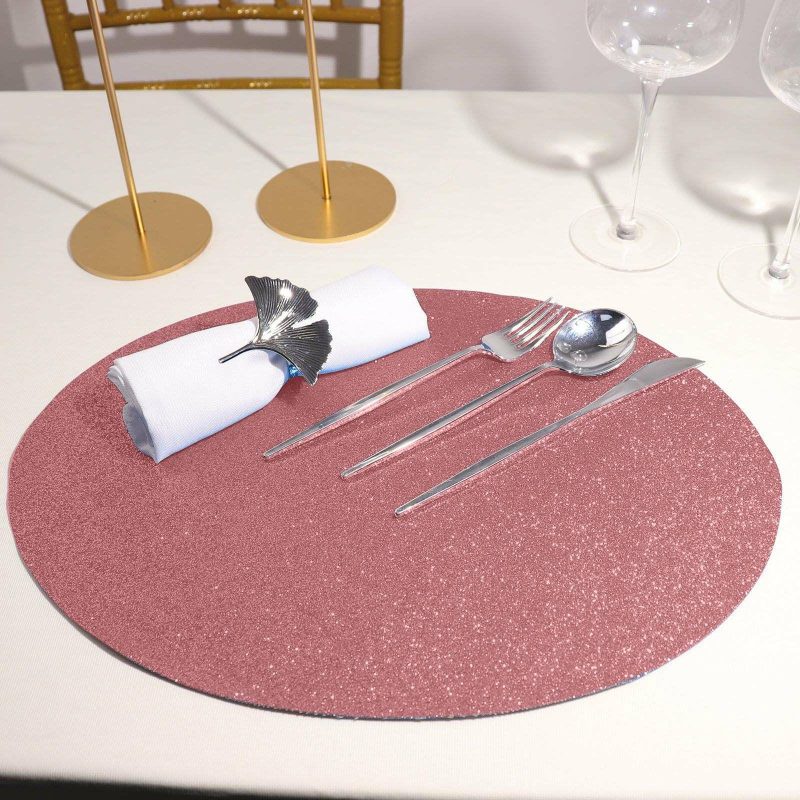 6 Pack Coral Sparkle Placemats, Non Slip Decorative Oval Glitter Table Mat  |   Reusable Placemats Charger Plates Coral