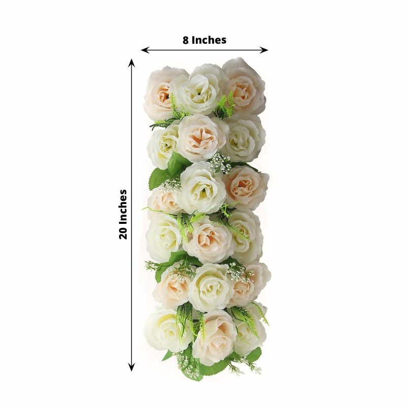 6 Pack Cream Ivory Silk Rose Flower Panel Table Runner, Artificial Floral Arrangements Dining Table Decor – 20″x8″  |   Stylish Stylish Cream