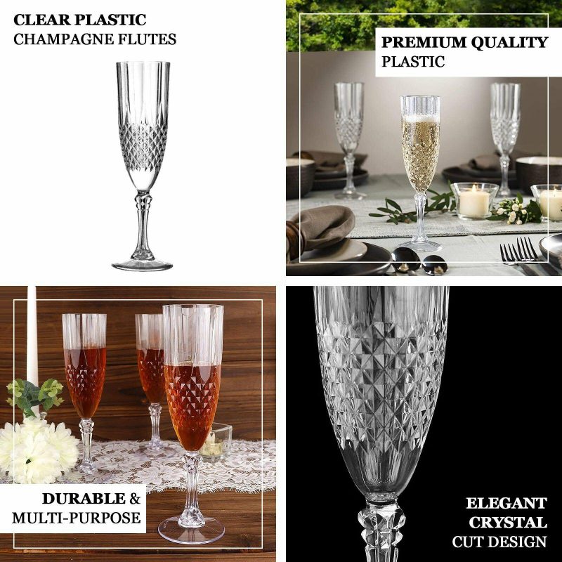 6 Pack Dusty Rose Crystal Cut Reusable Plastic Champagne Glasses, Shatterproof Wedding Toast Flute Glasses 8oz  |   Champagne Glasses & Flutes Champagne Glasses & Flutes Champagne Glasses & Flutes