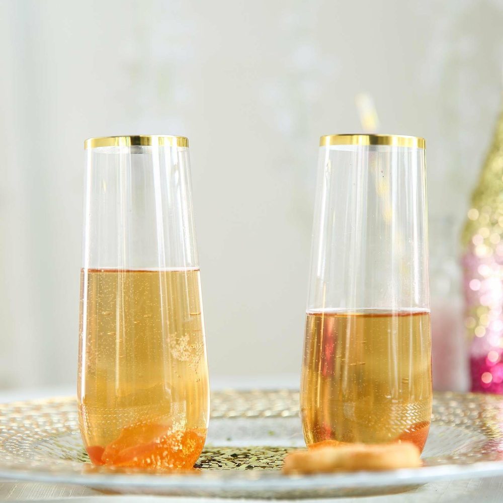 6 Pack Gold Plastic Stemless Champagne Flutes Disposable Glasses For Champagne 9oz  |   Champagne Glasses & Flutes Champagne Glasses & Flutes Champagne Glasses & Flutes