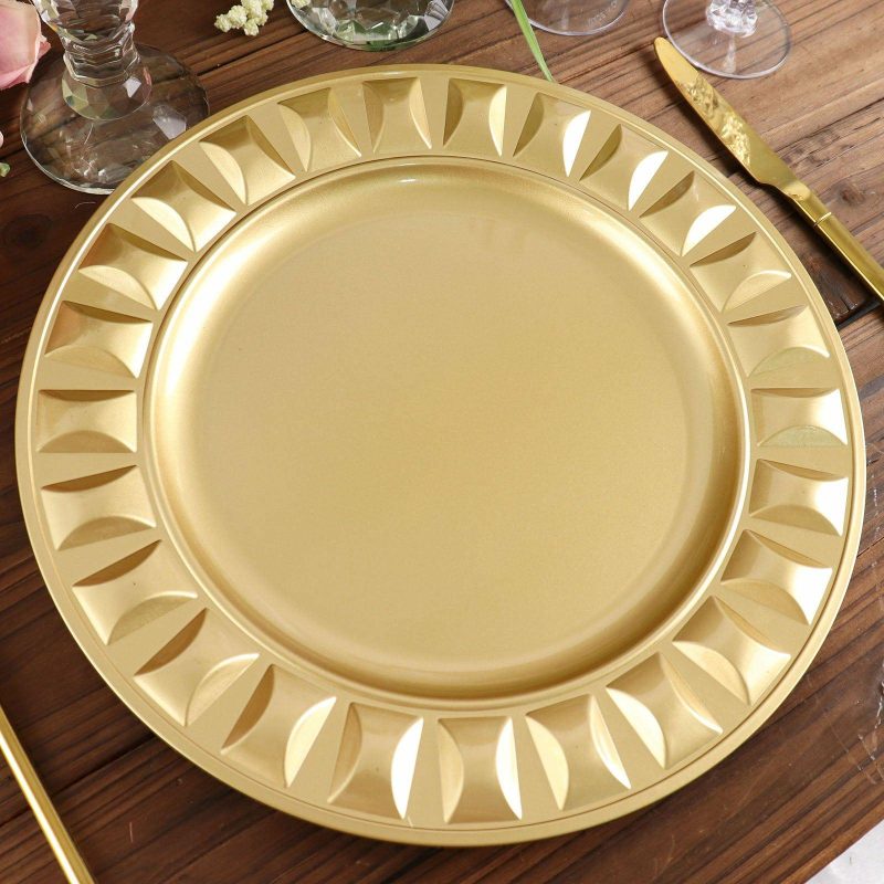 6 Pack Gold Round Bejeweled Rim Plastic Dinner Serving Trays, Disposable Charger Plates 13″  |   Acrylic Charger Plates Acrylic Charger Plates Acrylic Charger Plates