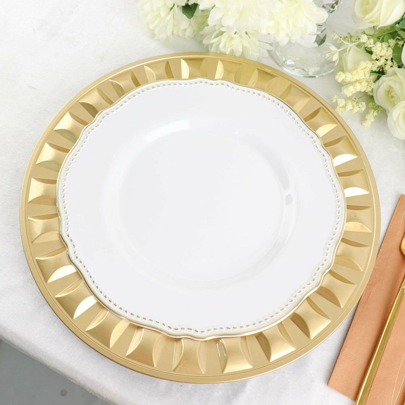 6 Pack Gold Round Bejeweled Rim Plastic Dinner Serving Trays, Disposable Charger Plates 13″  |   Acrylic Charger Plates Acrylic Charger Plates Acrylic Charger Plates