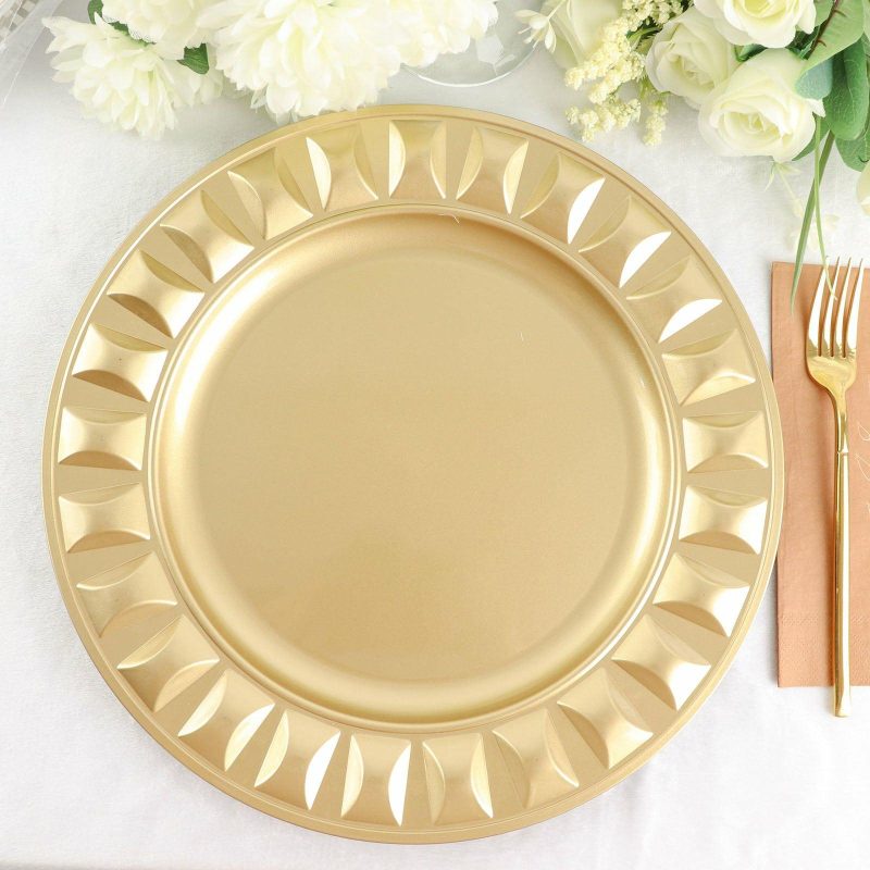 6 Pack Gold Round Bejeweled Rim Plastic Dinner Serving Trays, Disposable Charger Plates 13″  |   Acrylic Charger Plates Acrylic Charger Plates Acrylic Charger Plates