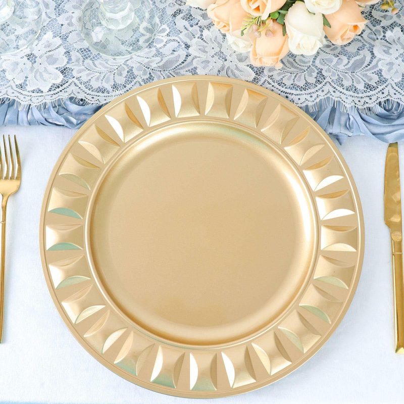 6 Pack Gold Round Bejeweled Rim Plastic Dinner Serving Trays, Disposable Charger Plates 13″  |   Acrylic Charger Plates Acrylic Charger Plates Acrylic Charger Plates