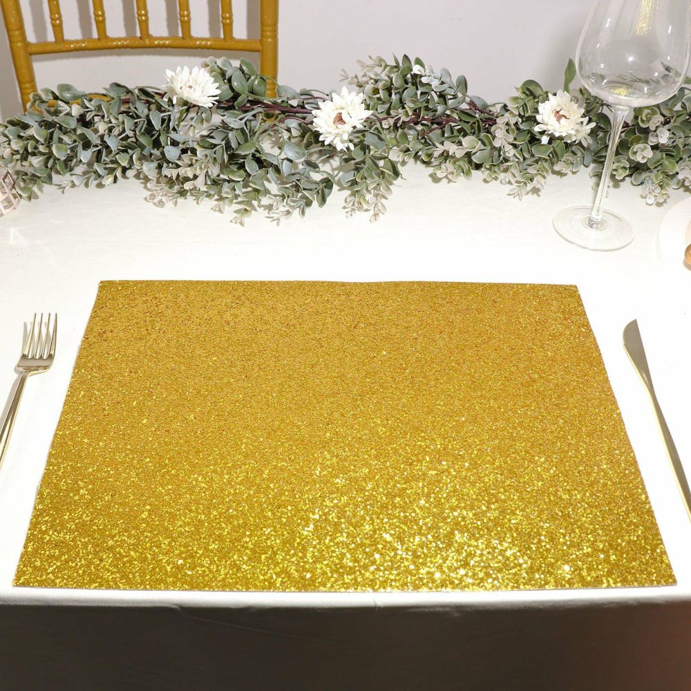 6 Pack Gold Sparkle Placemats, Non Slip Decorative Rectangle Glitter Table Mat  |   Reusable Placemats Charger Plates Gold