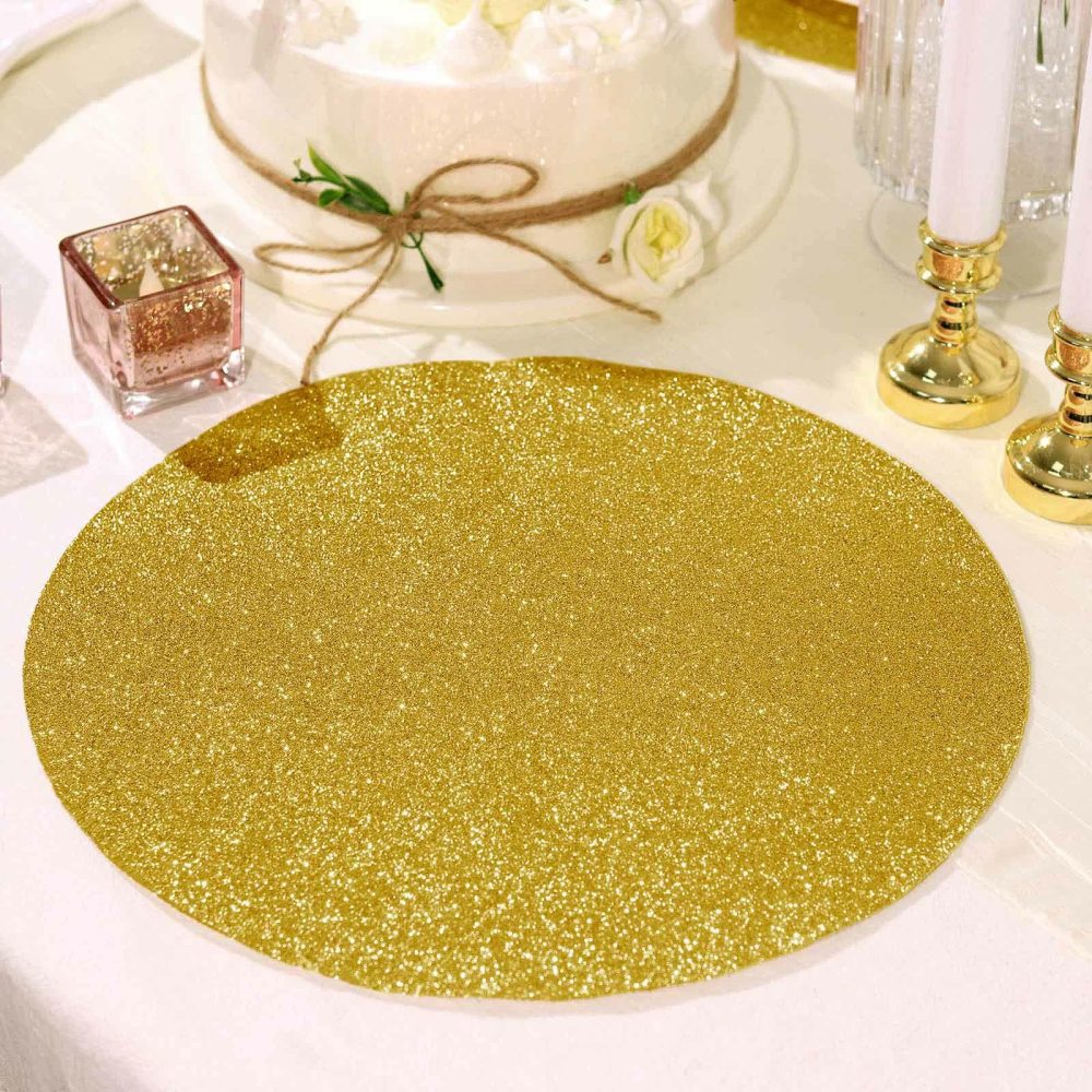 6 Pack Gold Sparkle Placemats, Non Slip Decorative Round Glitter Table Mat  |   Reusable Placemats Charger Plates Gold