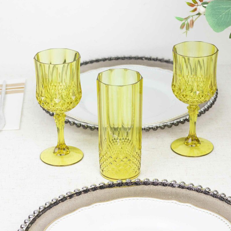 6 Pack Green Crystal Cut Reusable Plastic Wine Glasses, Shatterproof Cocktail Goblets 8oz  |   Champagne Glasses & Flutes Champagne Glasses & Flutes Champagne Glasses & Flutes