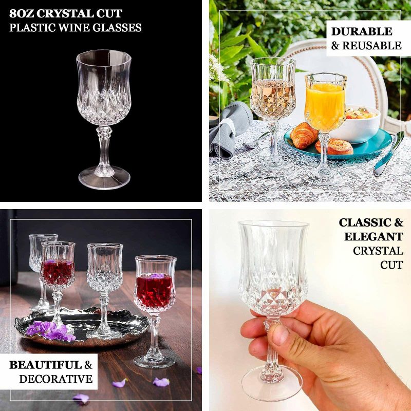 6 Pack Green Crystal Cut Reusable Plastic Wine Glasses, Shatterproof Cocktail Goblets 8oz  |   Champagne Glasses & Flutes Champagne Glasses & Flutes Champagne Glasses & Flutes