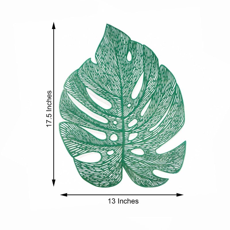 6 Pack Green Monstera Leaf Vinyl Placemats, Non-Slip Dining Table Mats 18″  |   Reusable Placemats Charger Plates Green