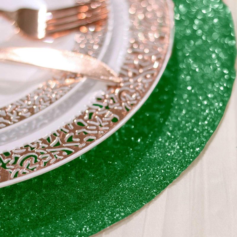 6 Pack Green Round Sparkle Placemats, Non Slip Glitter Decorative Table Mats  |   Reusable Placemats Charger Plates Green