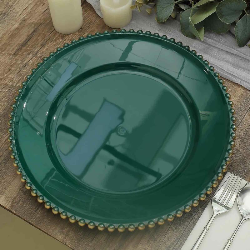 6 Pack Hunter Emerald Green Acrylic Plastic Beaded Rim Charger Plates – 13″  |   Acrylic Charger Plates Acrylic Charger Plates Acrylic Charger Plates