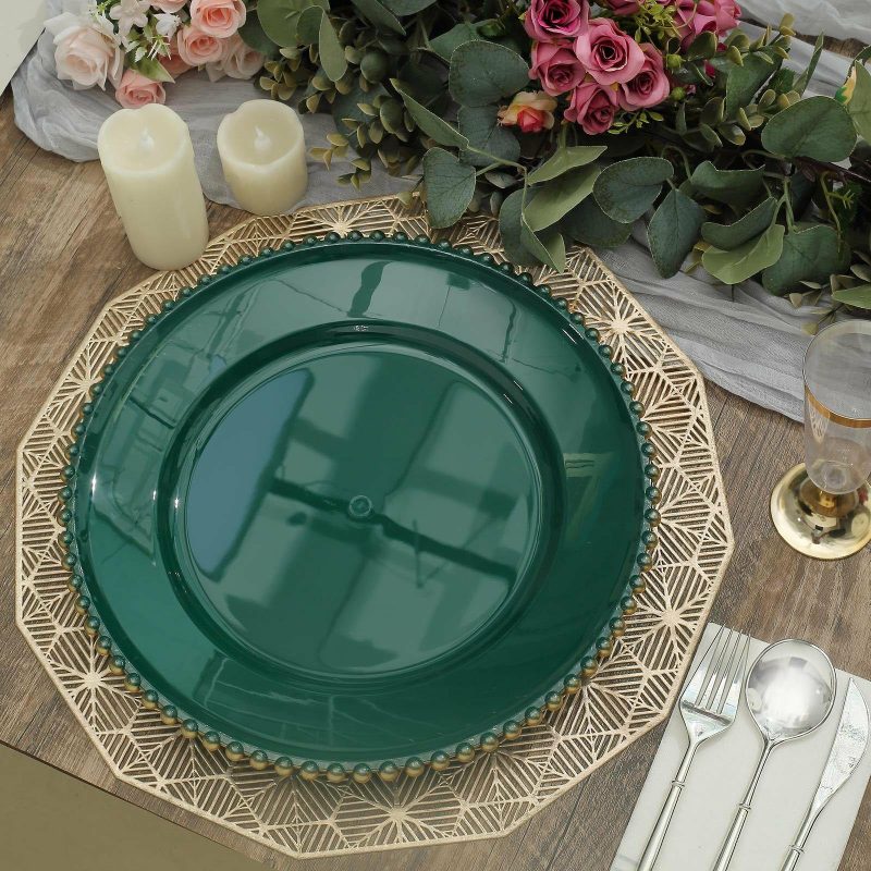 6 Pack Hunter Emerald Green Acrylic Plastic Beaded Rim Charger Plates – 13″  |   Acrylic Charger Plates Acrylic Charger Plates Acrylic Charger Plates