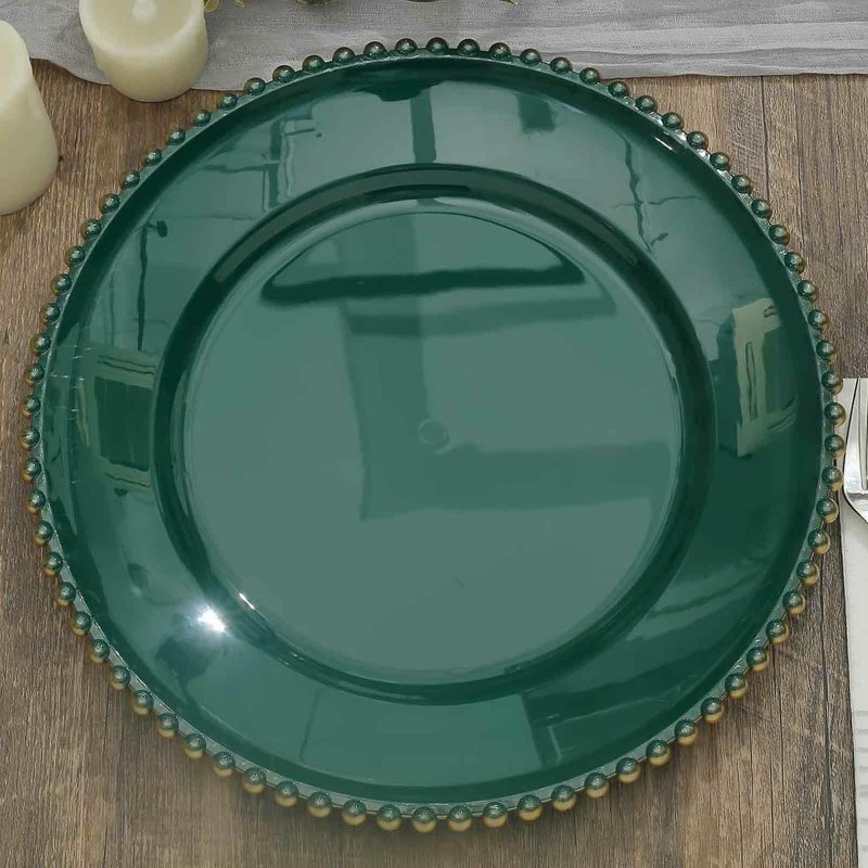 6 Pack Hunter Emerald Green Acrylic Plastic Beaded Rim Charger Plates – 13″  |   Acrylic Charger Plates Acrylic Charger Plates Acrylic Charger Plates