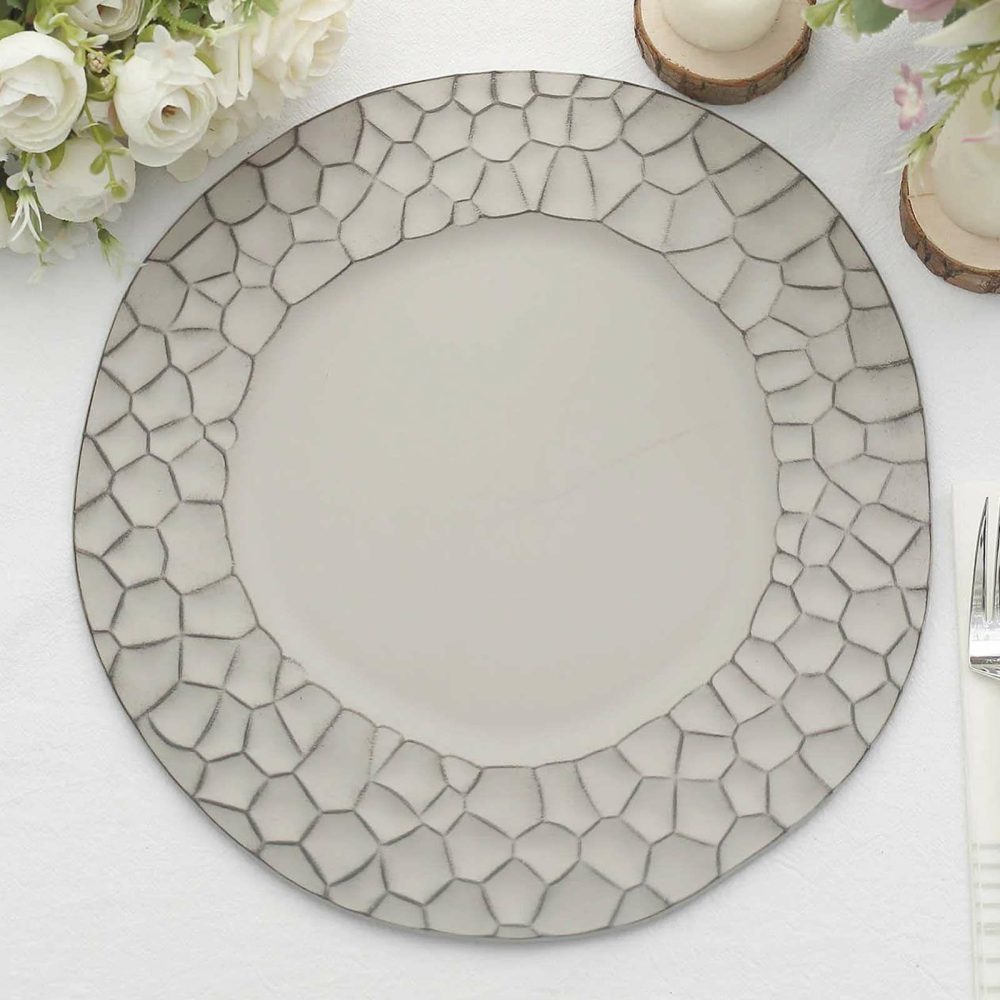 6 Pack Matte Finish Gray Hammered Charger Plates, Flat Modern Dinner Serving Plates – 13″  |   Acrylic Charger Plates Acrylic Charger Plates Acrylic Charger Plates