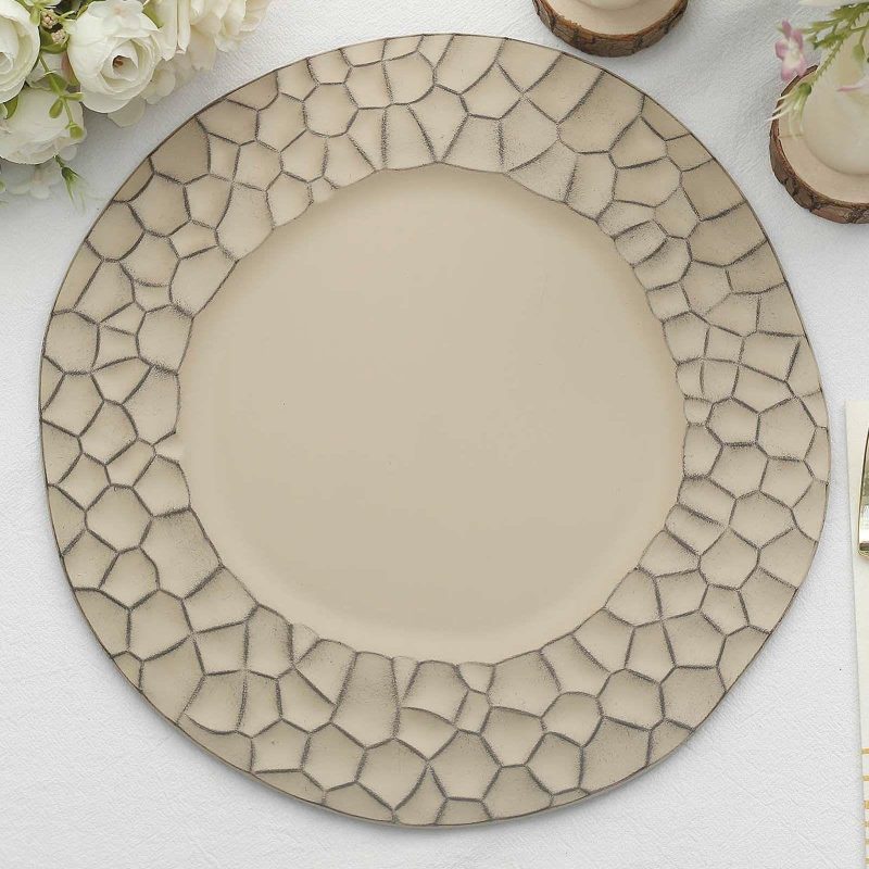 6 Pack Matte Finish Taupe Hammered Charger Plates, Flat Modern Dinner Serving Plates – 13″  |   Acrylic Charger Plates Acrylic Charger Plates Acrylic Charger Plates