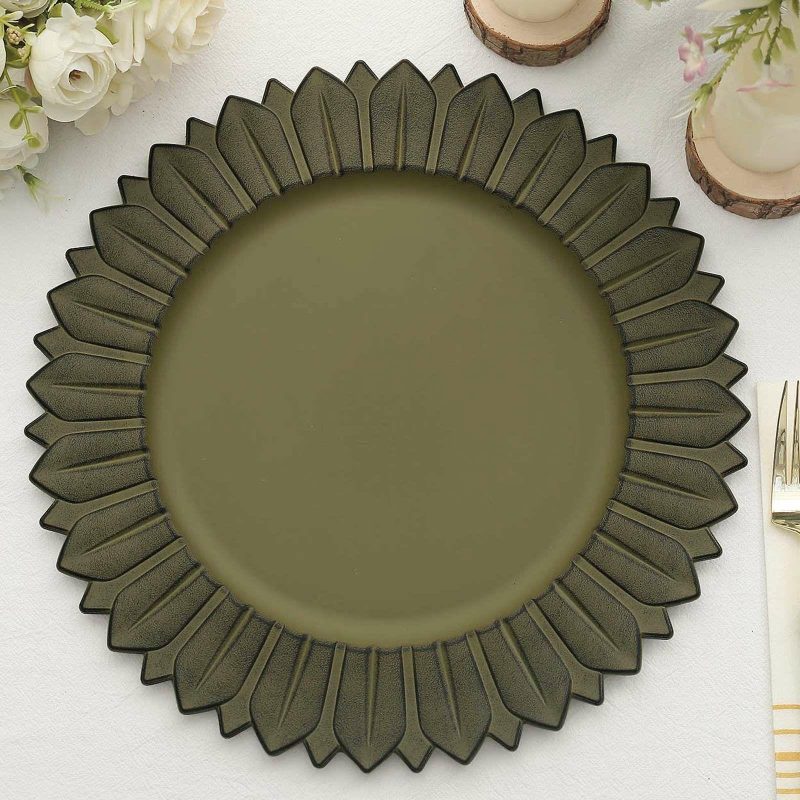 6 Pack Matte Olive Green Sunflower Plastic Dinner Charger Plates, Disposable Round Serving Trays 13″  |   Acrylic Charger Plates Acrylic Charger Plates Acrylic Charger Plates