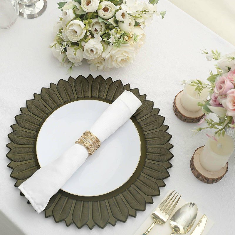 6 Pack Matte Olive Green Sunflower Plastic Dinner Charger Plates, Disposable Round Serving Trays 13″  |   Acrylic Charger Plates Acrylic Charger Plates Acrylic Charger Plates