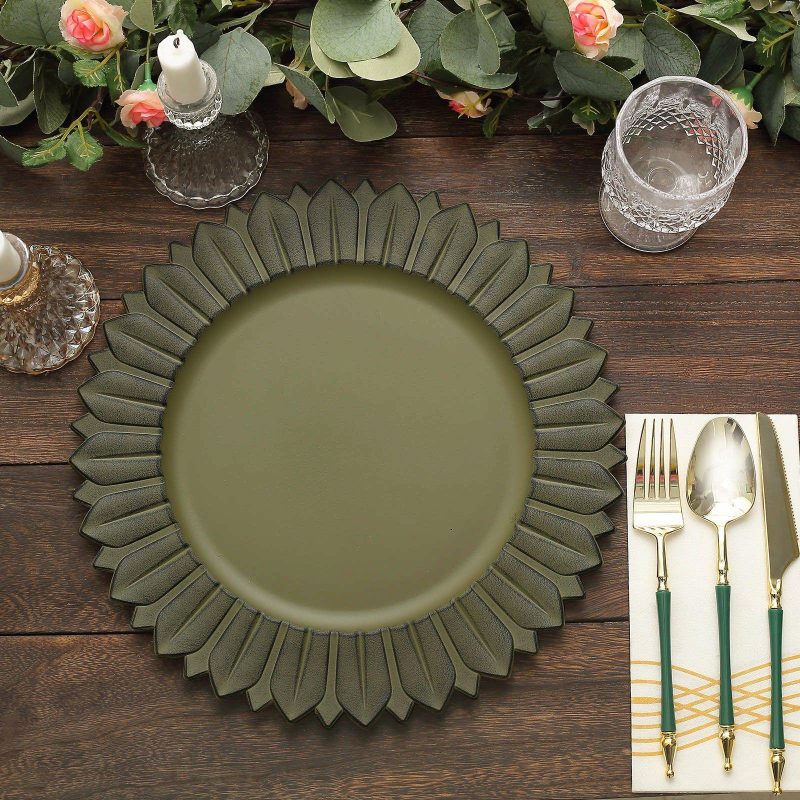 6 Pack Matte Olive Green Sunflower Plastic Dinner Charger Plates, Disposable Round Serving Trays 13″  |   Acrylic Charger Plates Acrylic Charger Plates Acrylic Charger Plates