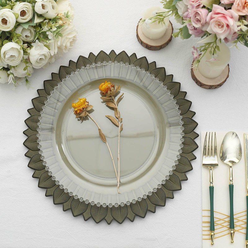 6 Pack Matte Olive Green Sunflower Plastic Dinner Charger Plates, Disposable Round Serving Trays 13″  |   Acrylic Charger Plates Acrylic Charger Plates Acrylic Charger Plates