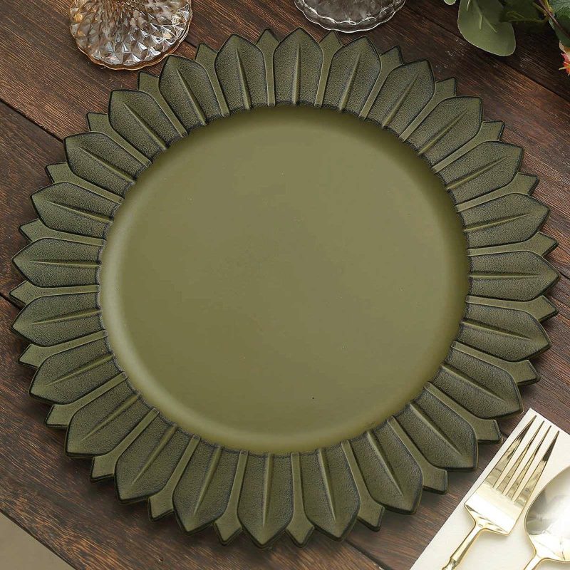 6 Pack Matte Olive Green Sunflower Plastic Dinner Charger Plates, Disposable Round Serving Trays 13″  |   Acrylic Charger Plates Acrylic Charger Plates Acrylic Charger Plates