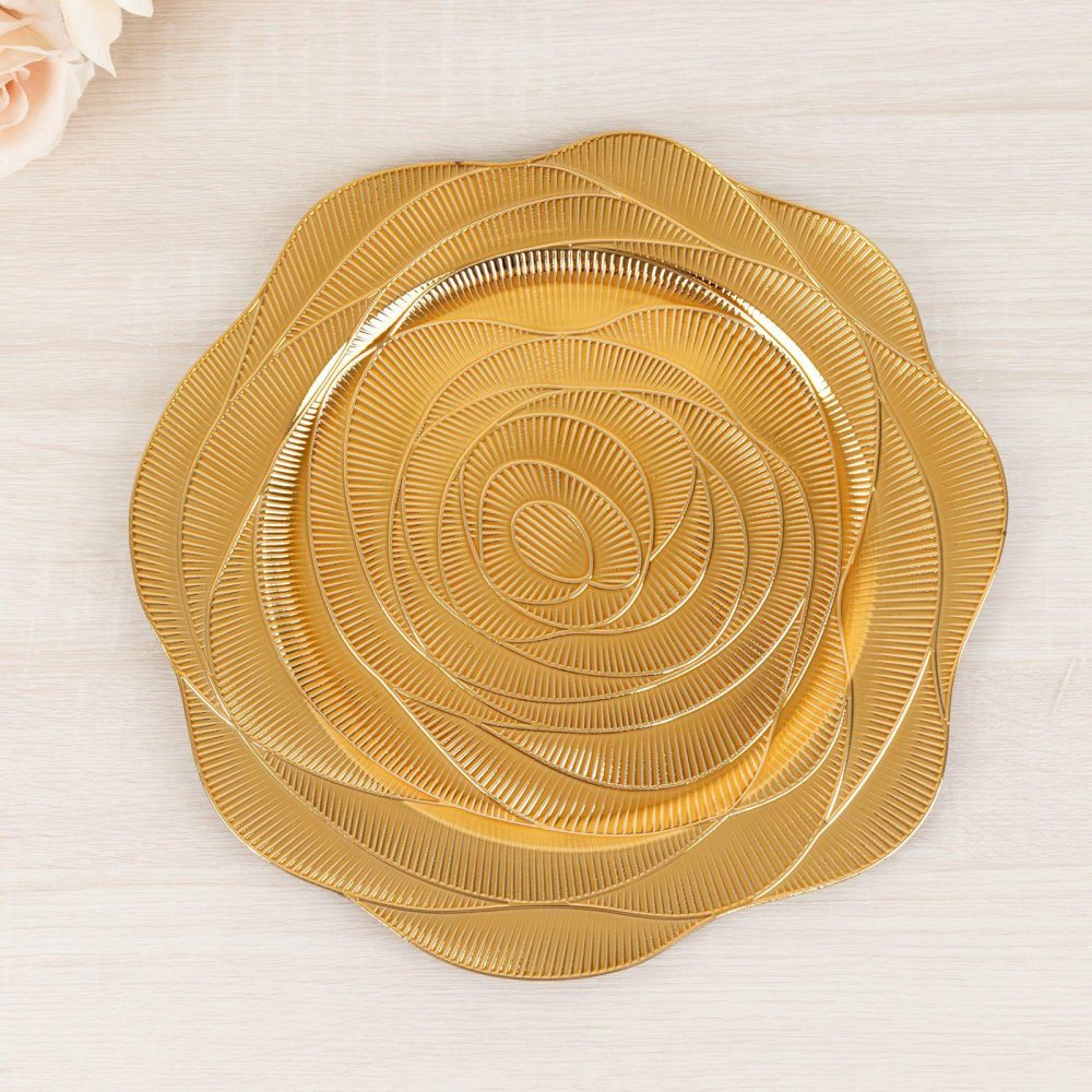 6 Pack Metallic Gold Acrylic Charger Plates With Ribbed Rose Pattern, Round Dinner Chargers Event Tabletop Decor – 13″  |   Acrylic Charger Plates Acrylic Charger Plates Acrylic Charger Plates