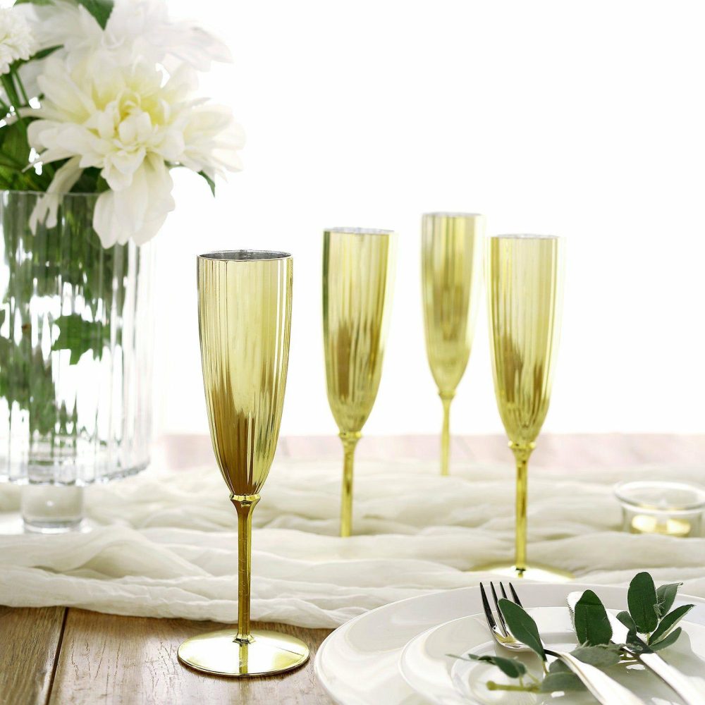 6 Pack Metallic Gold Plastic Champagne Flutes Disposable Glasses For Champagne 5oz  |   Champagne Glasses & Flutes Champagne Glasses & Flutes Champagne Glasses & Flutes