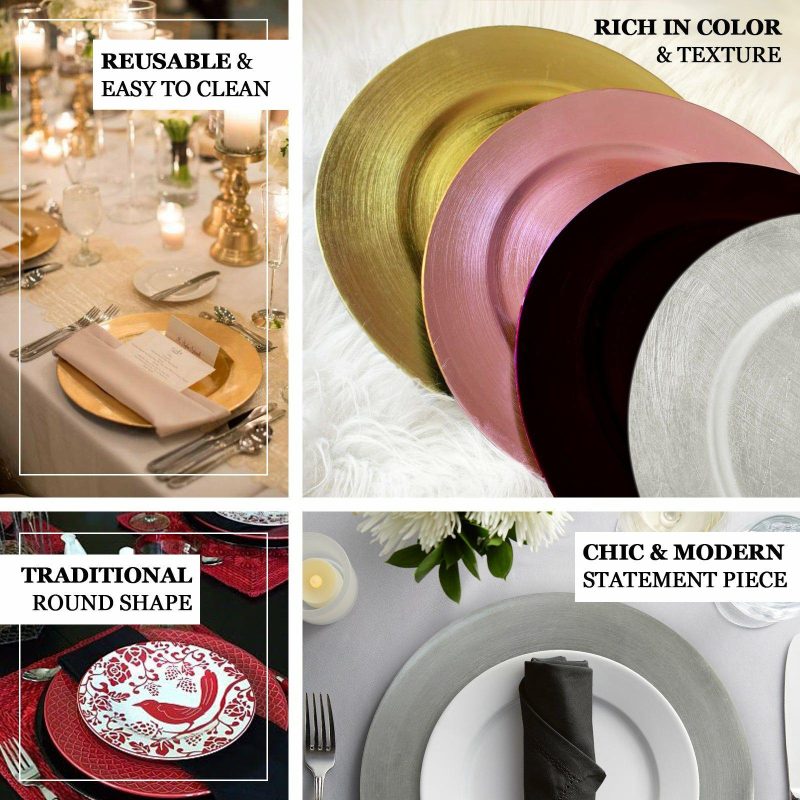 6 Pack Metallic Gold Round Acrylic Plastic Charger Plates, Dinner Party Table Decor 13″  |   Acrylic Charger Plates Acrylic Charger Plates Acrylic Charger Plates