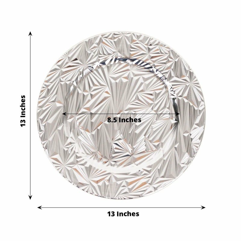 6 Pack Metallic Silver Rock Cut Acrylic Charger Plates, 13″ Round Plastic Dinner Serving Plates  |   Acrylic Charger Plates Acrylic Charger Plates Acrylic Charger Plates