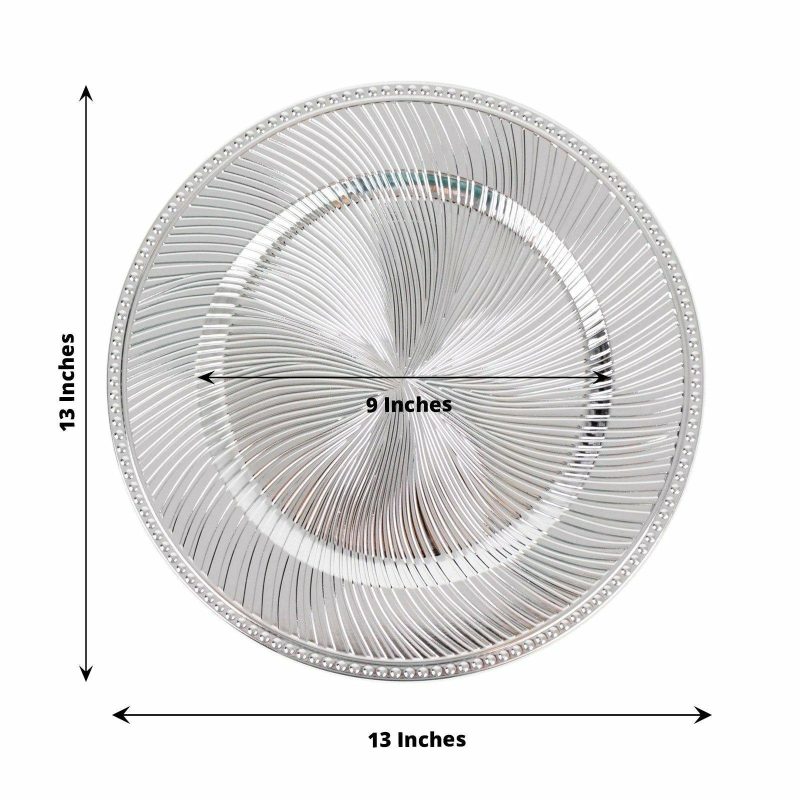 6 Pack Metallic Silver Swirl Pattern Acrylic Charger Plates With Beaded Rim, 13″ Round Plastic Decorative Serving Plates  |   Acrylic Charger Plates Acrylic Charger Plates Acrylic Charger Plates