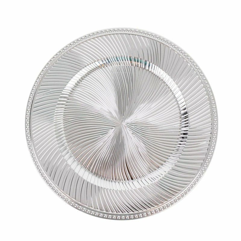 6 Pack Metallic Silver Swirl Pattern Acrylic Charger Plates With Beaded Rim, 13″ Round Plastic Decorative Serving Plates  |   Acrylic Charger Plates Acrylic Charger Plates Acrylic Charger Plates