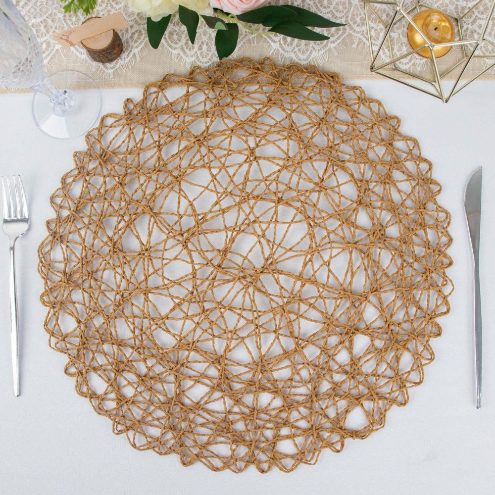 6 Pack Natural Woven Fiber Placemats, Round Table Mats 15″  |   Disposable Chargers & Placemats Charger Plates Disposable Chargers & Placemats