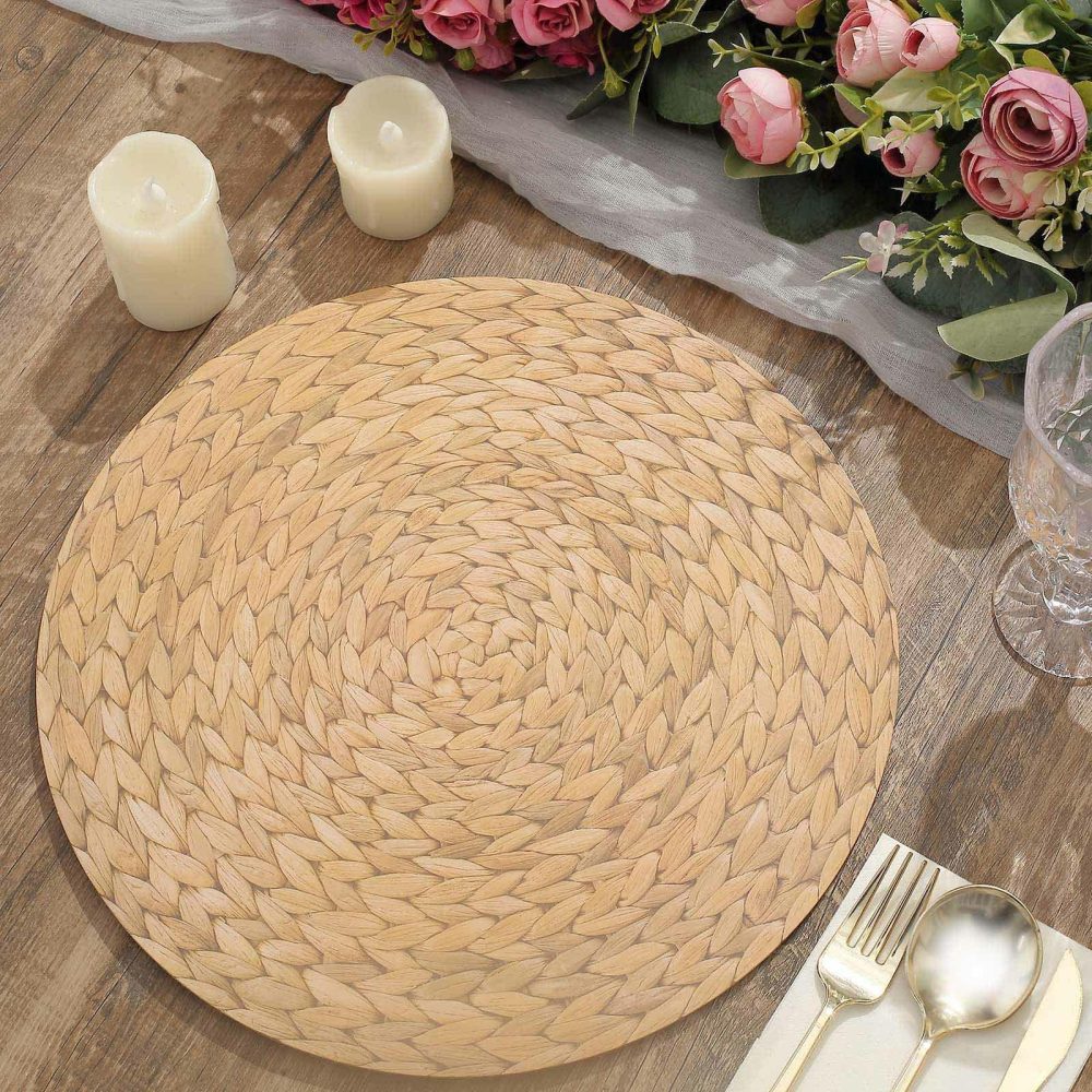 6 Pack Natural Woven Rattan Print Cardstock Paper Placemats, 13″ Round Disposable Dining Table Mats – 700 GSM  |   Paper Chargers & Trays Paper Chargers & Trays Natural