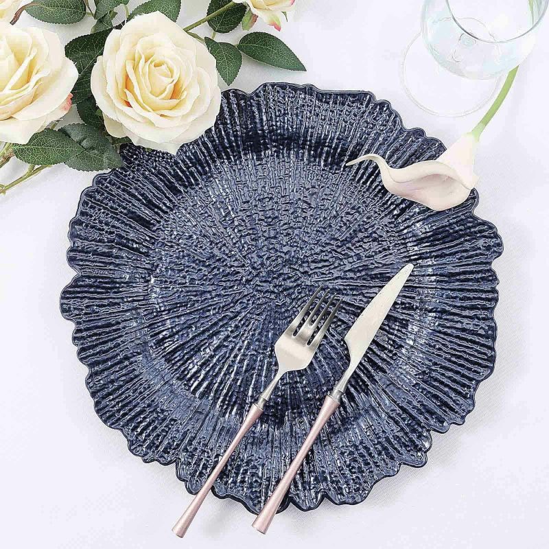 6 Pack Navy Blue Round Reef Acrylic Plastic Charger Plates, Dinner Charger Plates 13″  |   Acrylic Charger Plates Acrylic Charger Plates Acrylic Charger Plates