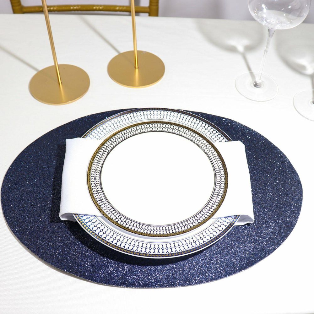 6 Pack Navy Blue Sparkle Placemats, Non Slip Decorative Oval Glitter Table Mat  |   Reusable Placemats Charger Plates Navy blue