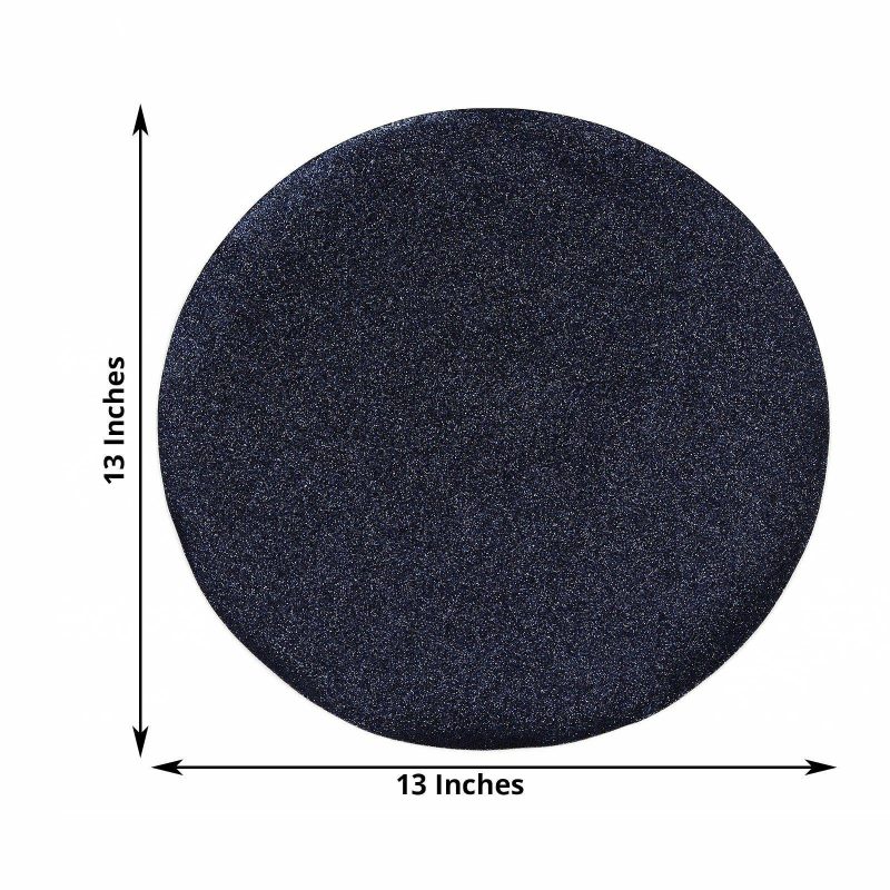 6 Pack Navy Blue Sparkle Placemats, Non Slip Decorative Round Glitter Table Mat  |   Reusable Placemats Charger Plates Navy blue