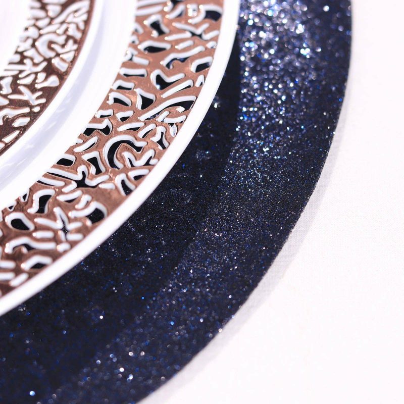 6 Pack Navy Blue Sparkle Placemats, Non Slip Decorative Round Glitter Table Mat  |   Reusable Placemats Charger Plates Navy blue