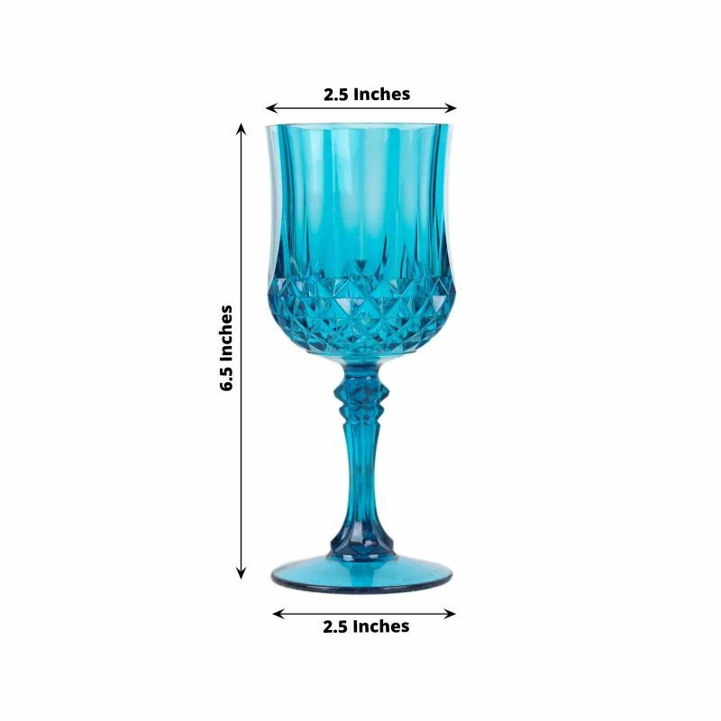 6 Pack Ocean Blue Crystal Cut Reusable Plastic Wine Glasses, Shatterproof Cocktail Goblets 8oz  |   Champagne Glasses & Flutes Champagne Glasses & Flutes Champagne Glasses & Flutes