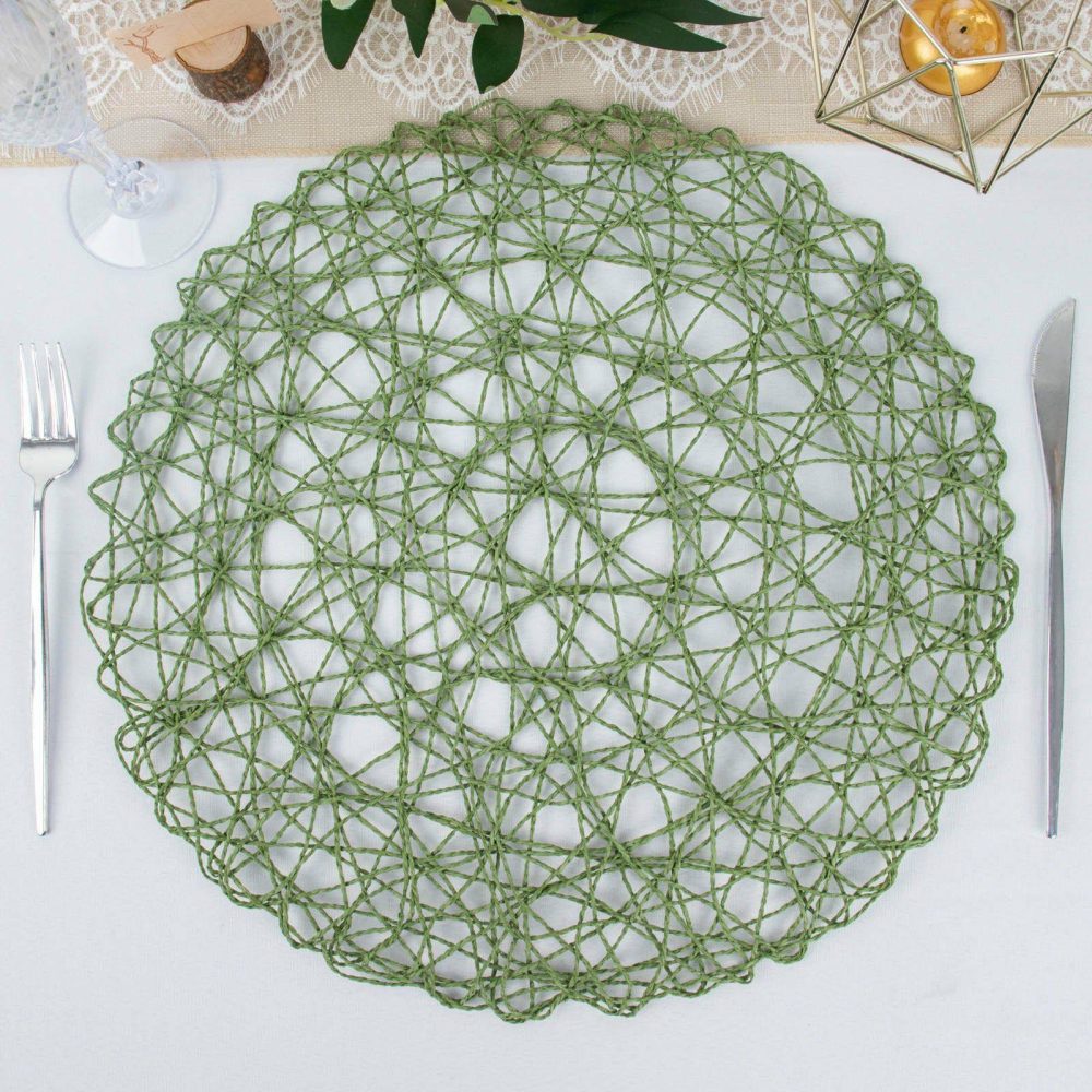 6 Pack Olive Green Woven Fiber Placemats, Round Table Mats 15″  |   Disposable Chargers & Placemats Charger Plates Disposable Chargers & Placemats