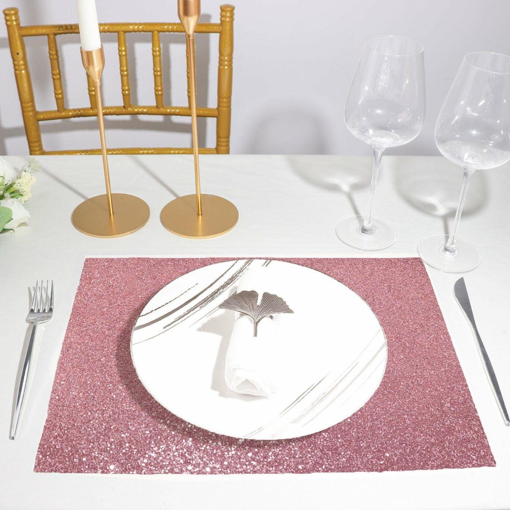 6 Pack Pink Sparkle Placemats, Non Slip Decorative Rectangle Glitter Table Mat  |   Reusable Placemats Charger Plates Pink